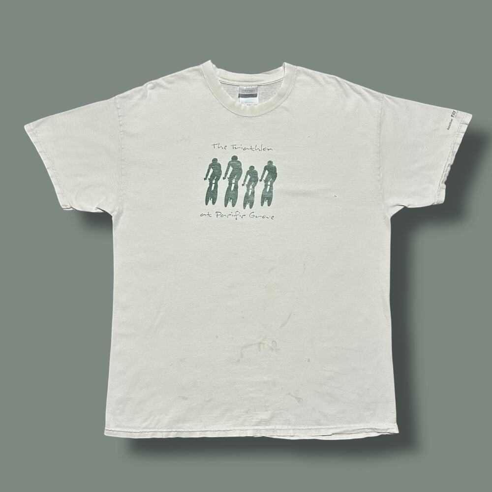 Vintage Thrashed Shirt y2k Triathlon Tee Faded White Graphic Print Mens XL